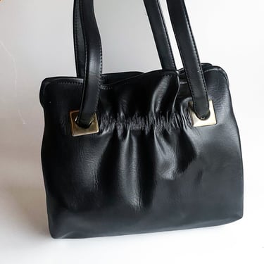 1970s Black Cinched Faux Leather Purse