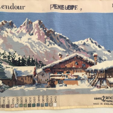 Vintage Needlepoint Winter Splendor By Penelope Completed, Hand Stitched, Made In England Tapestry Ready To Frame, Winter,Number 559 