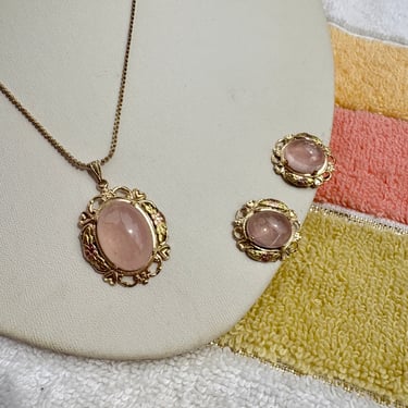 Pink Quartz &amp; Black Hills Gold Necklace &amp; Earring Set