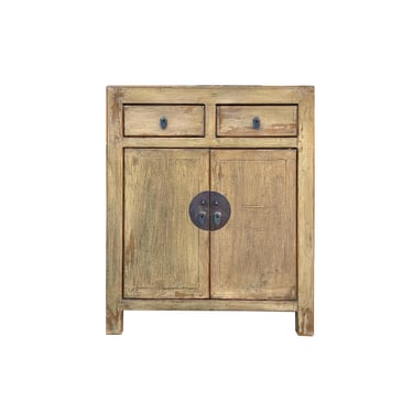 Distressed Mustard Yellow 2 Drawers Doors End Table Nightstand Cabinet ws4376E 