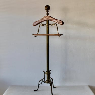Mid Century Brass Wood Valet Stand 