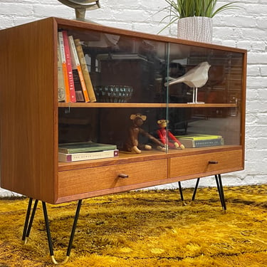 Apartment Sized TEAK Mid Century Modern BOOKCASE + sliding GLASS doors by Troeds, Made in Denmark 