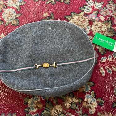 Vintage ‘80s Dotty Smith Bermuda bag cover | gray wool, grosgrain ribbon, horsebit & shell, preppy handbag 