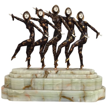 Large Art Deco Sculpture of Five Chiparus Style Dancers With a Marble Base 