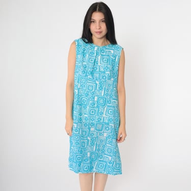 M 1960s Blue Dress Lightweight Aqua Summer Sundress