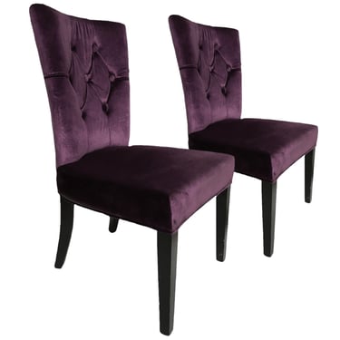 Vintage Purple Velvet Chairs with Tufted Padded Backrest. Set of 2 