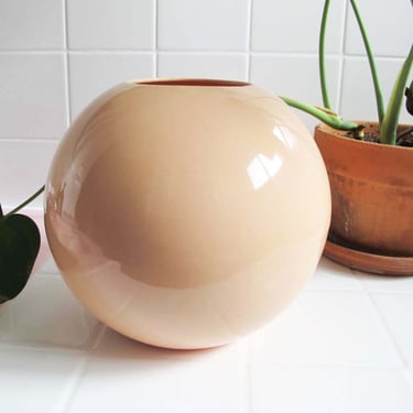 Vintage 80s Orb Vase - Peach Pink Pastel Round Spherical 1980s Planter - 80s Home Decor 