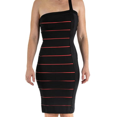 1990S Herve Leger Black  Red Rayon Blend Body-Con Cocktail Dress 