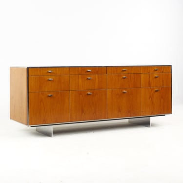 Florence Knoll Style Mid Century Walnut and Chrome Credenza - mcm 