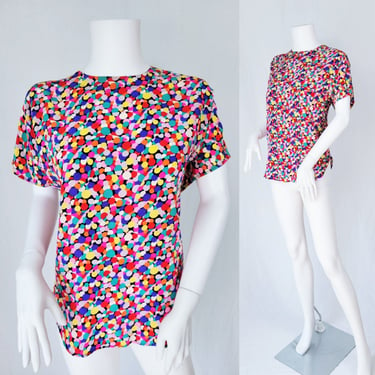 1980's Confetti Polka Dot Silk Blouse Shirt Top I Sz Med I St. Denis 