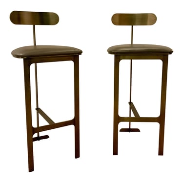 Interlude Home Modern Antique Brass Finished Bar Stools Hollis Pair