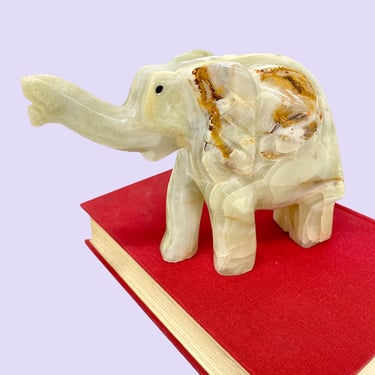 Vintage Elephant Figurine Retro 1990s Contemporary + Marble/Stone + Beige and Brown + Animal + Paperweight + Home Decor + Modern Decoration 