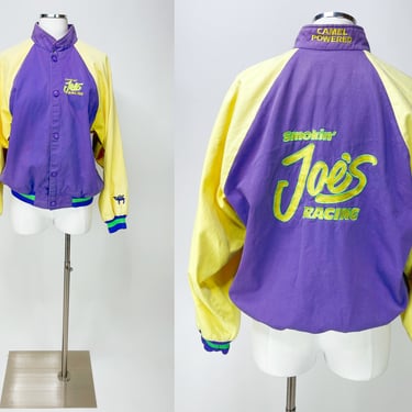 1980s Smokin' Joes Racing Track Jacket in Yellow & Purple "Camel Powered" by Motorsport Traditions S/M | Vintage, Men's, Collectible, Rare 