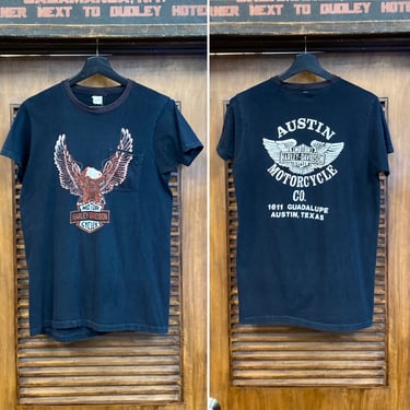 Vintage 1970’s 2-Sided Harley Davidson Motorcycle Dealer Pocket Tee MC Cotton T-Shirt, 70’s Tee Shirt, Vintage Clothing 