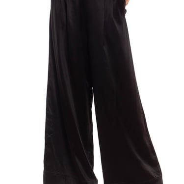 1980S Ralph Lauren Polo Black Silk Satin Palazzo Pants 