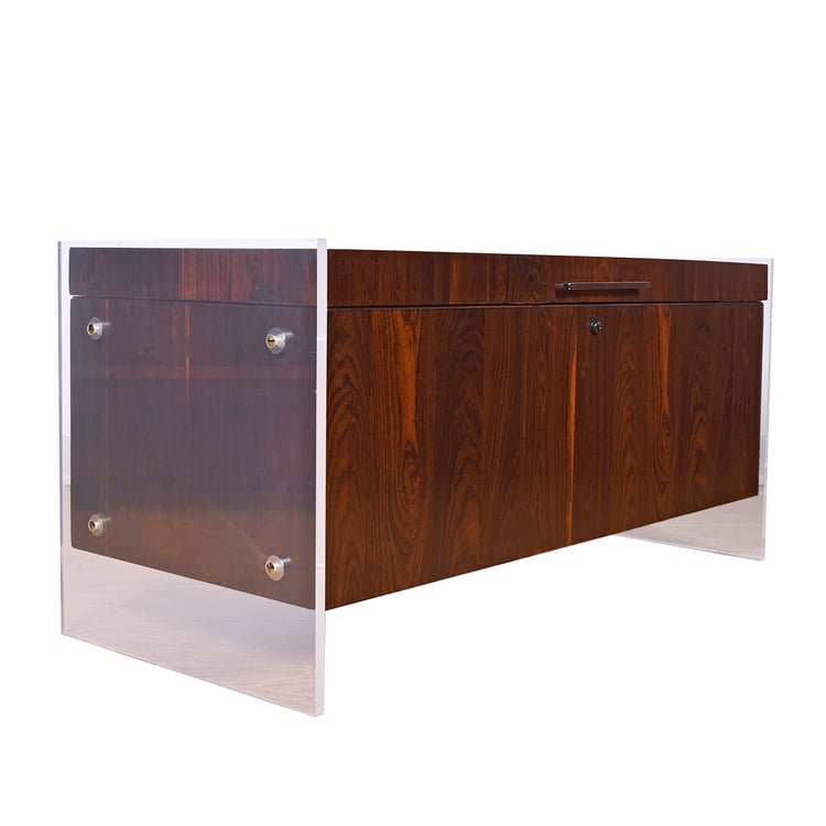 Modernist Rosewood + Lucite Cedar-lined Blanket Chest by Lane