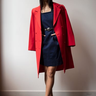 Yves Saint Laurent red double breasted trench with black trim