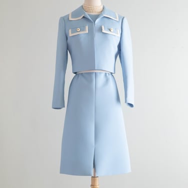 Impeccable 1960's Powder Blue Jackie Dress With Matchng Jacket / M