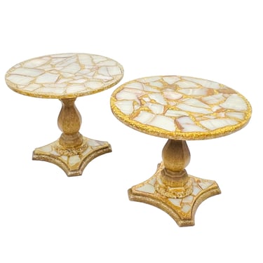 #1563 Pair of Abalone, Onyx, and Gold Glitter Side Tables by Arturo Pani