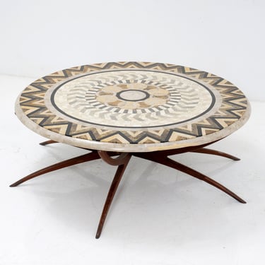 Mosaic Stone and Teak Table, 1970s 