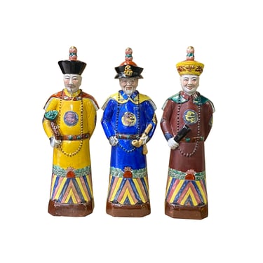Chinese Color 3 Standing Ching Qing Emperor Kings Figure Set ws2131E 