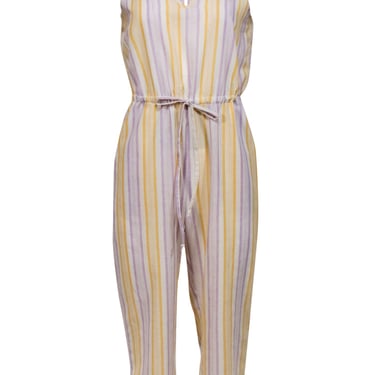 Drew - Yellow, White & Lavender Striped Sleeveless Wide Leg Jumpsuit Sz S