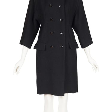 Balenciaga Haute Couture 1960s Vintage Black Wool Tailored Double-Breasted Coat 