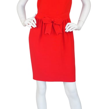 Moschino Couture 1990s Vintage Red Crêpe Bow Cocktail Dress Sz S M 