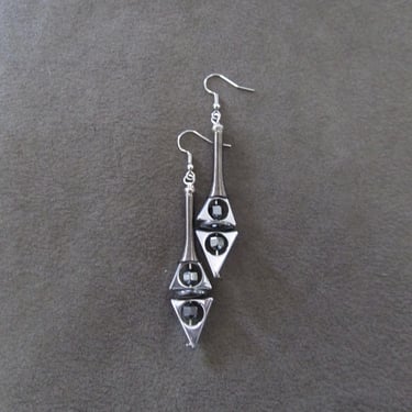 Silver and gunmetal geometric earrings 