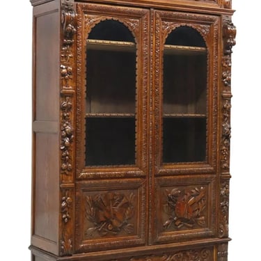 Antique Bookcase, French Renaissance Revival Carved, Oak, 19th C. 1800s!!