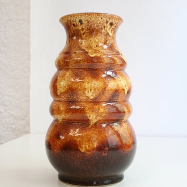 Large Vintage Dümler & Breiden Textured Fat Lava Sculptural Floor Vase Melted Honey Rusty Caramel Brown Retro Modernist Mid Century Modern 