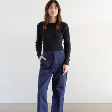 Vintage 28 Waist Navy Blue Utility Trousers | STAINS High Rise Cotton Poly Fatigues Pants | Made in USA | 
