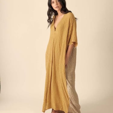 amente Double V- neck Pullover Dress - Mustard/Beige