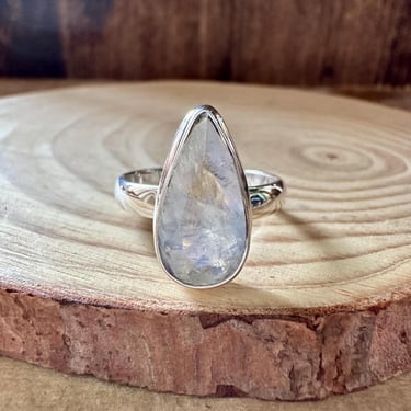 DAGGER TEARDROP MOONSTONE Sterling Silver Ring | Handcrafted in India | Peace, Calmness, Stability | Size 9 