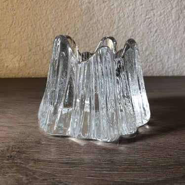 Century Glass Candle Holder Votive Nybro Valcano Sweden 1970s Mid Century Modern Rune Strand Icy Glass Scandinavian Swedish Art Glass 