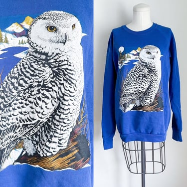 Vintage 1980s Snowy Owl Graphic Crewneck Sweatshirt / XL 