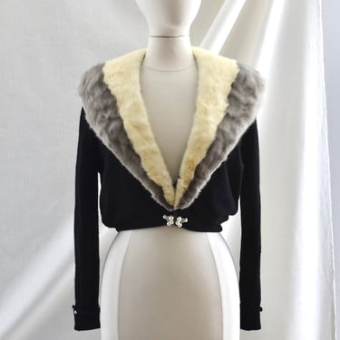 Vintage 1950's Cashmere Fur Collar Cardigan