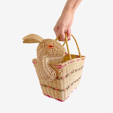 Woven Wicker Animal Rabbit head Handbag Basket 