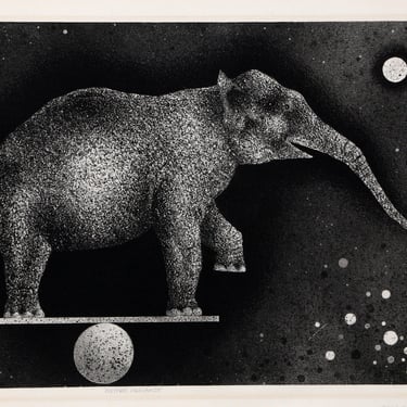 Mario Avati, Elephant Equilibriste, Mezzotint, signed and numbered in pencil 