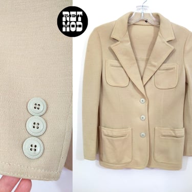 Chic Vintage 60s 70s Khaki Colored Knit Blazer with Pockets Galore 