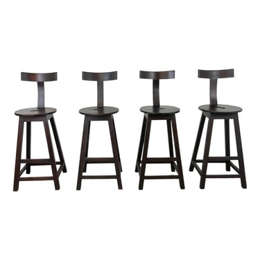 Organic Modern Rustic Mahogany Finished Klismos Back Bar Stools Set of 4