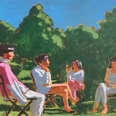 Women in Chairs #2- Original Acrylic Painting on Canvas, 20 x 16, small, fine art, figurative, girls, smoking, michael van 