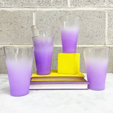 Vintage Blendo Tumblers Retro 1960s Mid Century Modern + Drinking Glasses + Set of 5 + Orchid + Purple Frosted + MCM + Kitchen and Bar Decor 