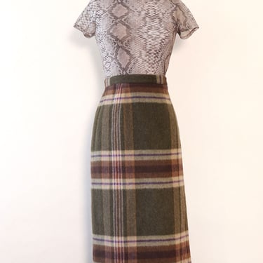 Olive Plaid Blanket Skirt L