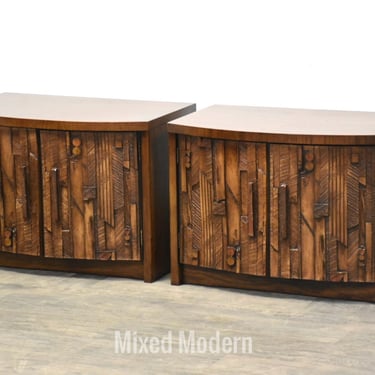 Lane Pueblo Brutalist Nightstands - A Pair 