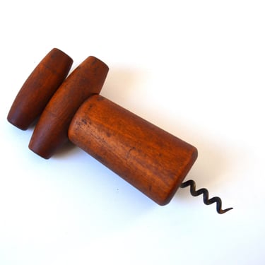 Vintage Teak Double Helix Wooden Corkscrew Wine Opener 