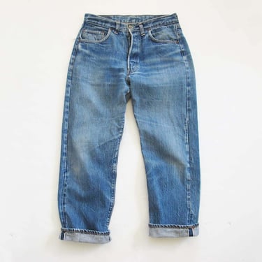 Vintage 1970s Levis 501 Selvedge Red Line Jeans 30 Waist - Number 6 Button - Single Stitch Back Pocket 