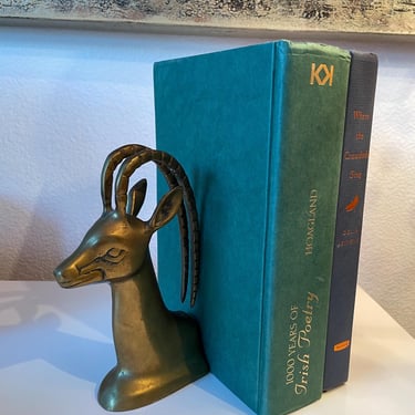 Vintage Brass Ram Head Single Bookend | Longhorn Ram Head Figurine | Brass Ram Statue | Animal Head Bookend | Gift for Animal Lover 