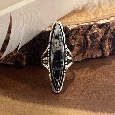 GREAT WHITE BUFFALO Turquoise Silver Ring | Sterling Statement Ring | Navajo Native American Jewelry, Southwestern, Bohemian | Size 6 1/2 