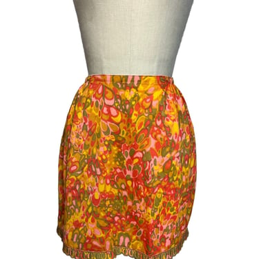 1960s Gossard Artemis Abstract Psychedelic Print Slip Skirt 